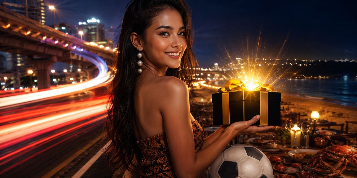 Suasana pantai meriah dengan fans sepak bola merayakan kemenangan taruhan